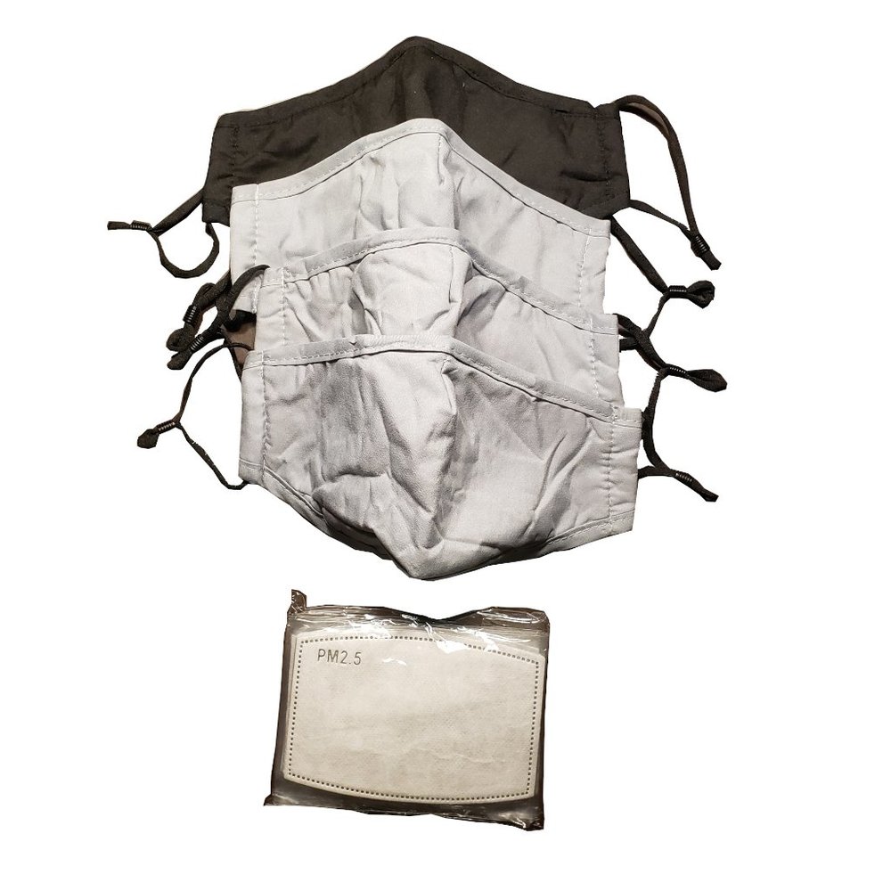 4 Pack Adult Face Masks 1 Black 3 Grey 15pc Filters